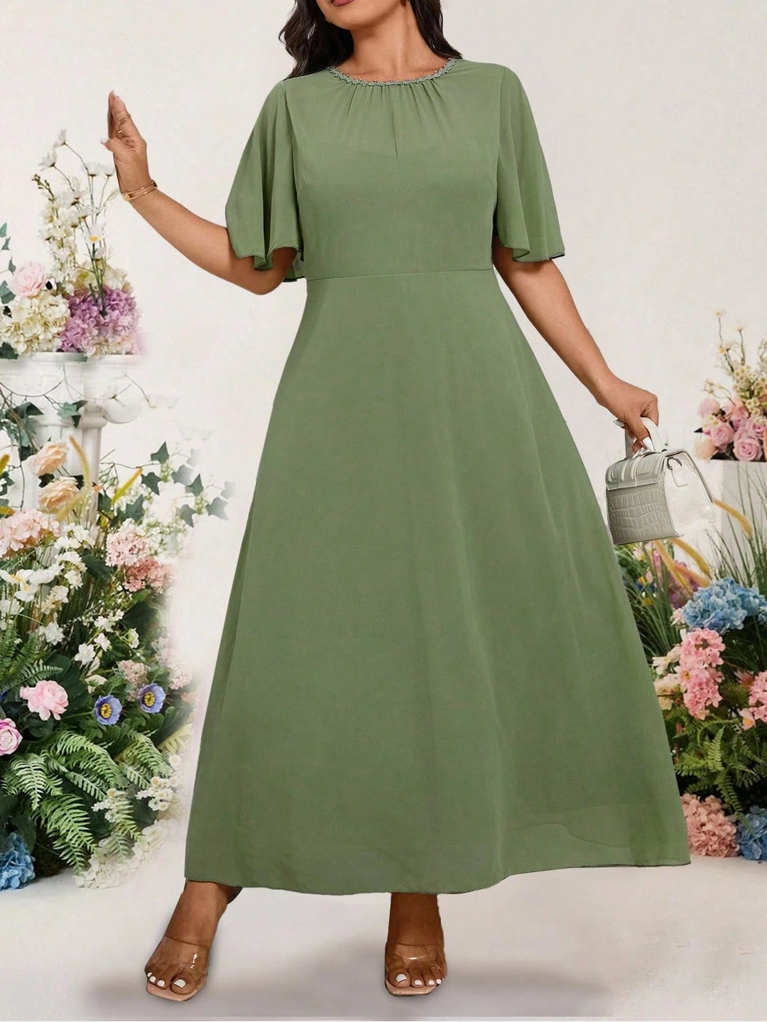 Rochie midi Shein Curve+, verde