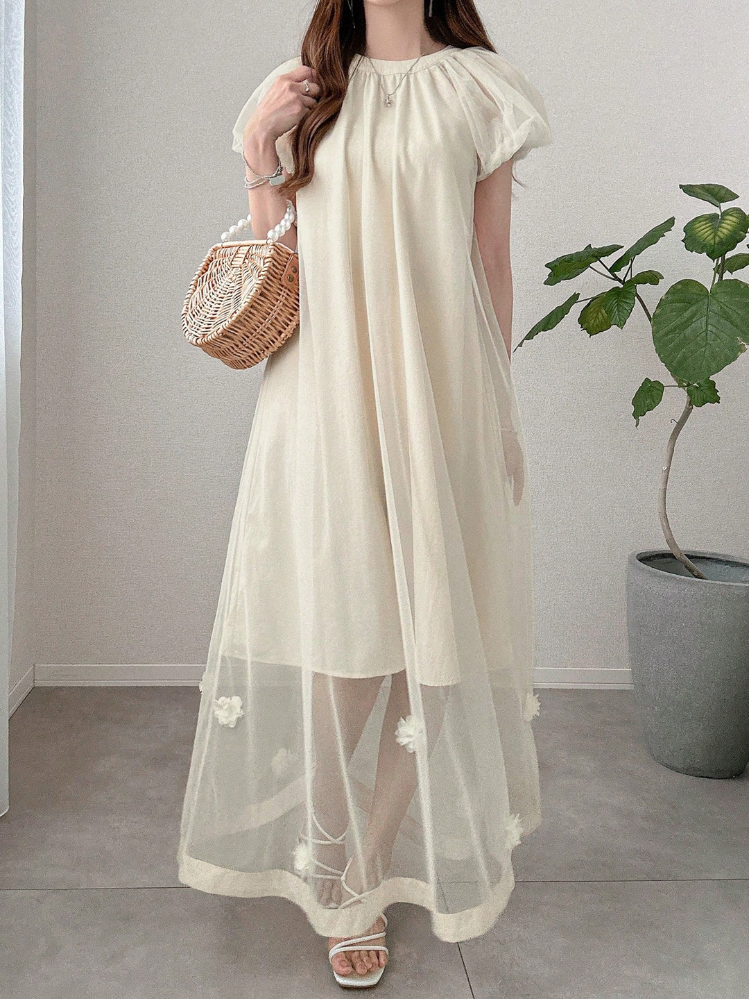Rochie maxi SHEIN, crem