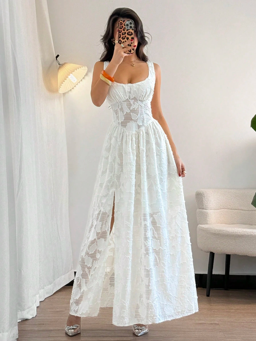 Rochie maxi SHEIN, crem