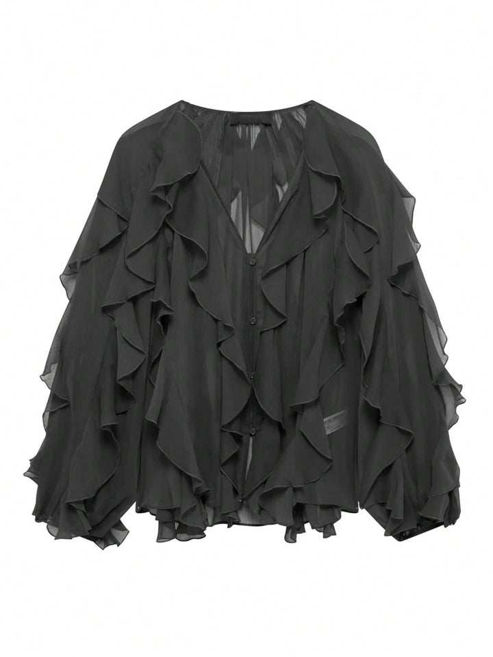 Cămașă bluză elegante cu mâneci lungi SHEIN, negru