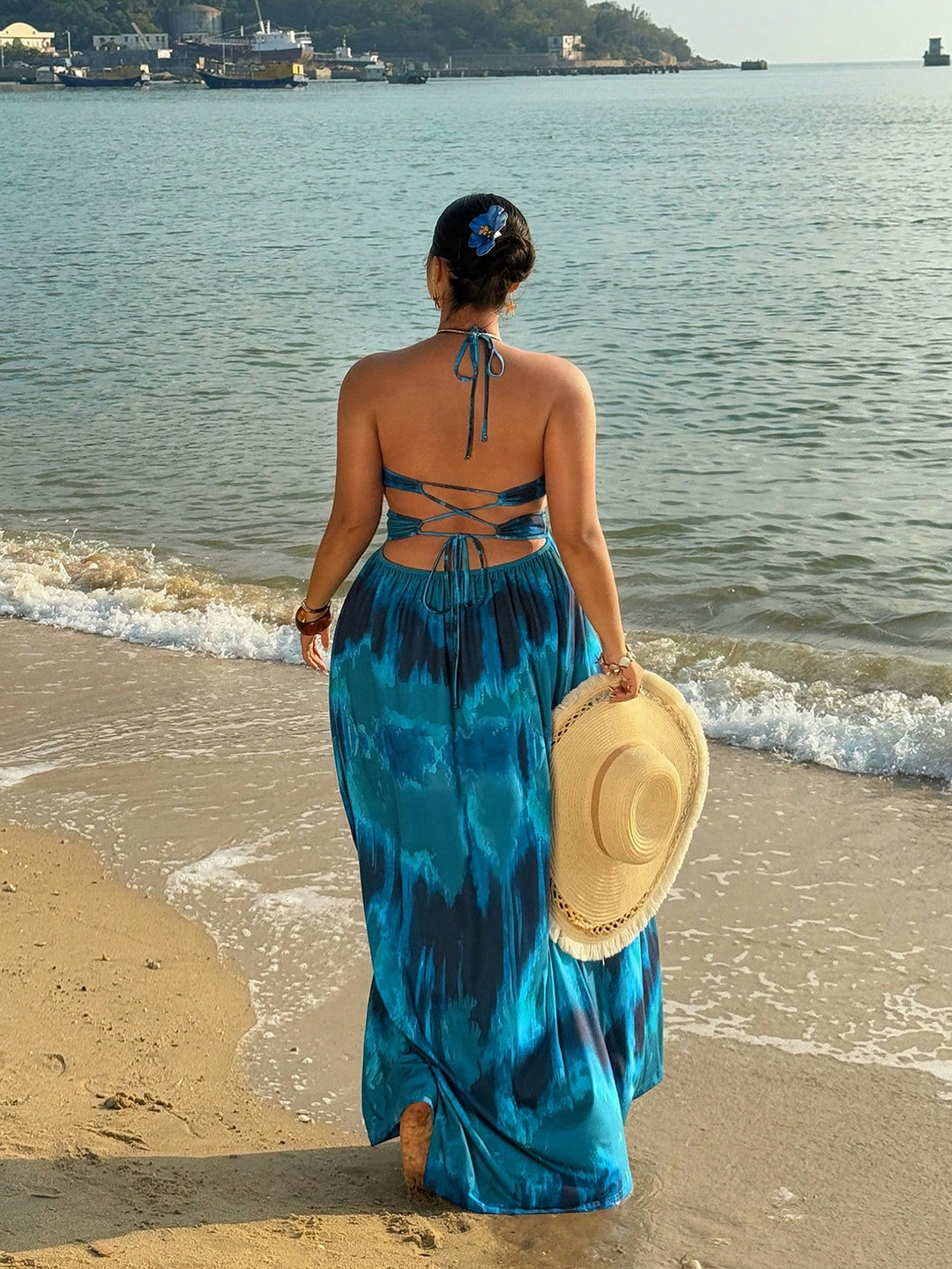 Shein Curve+ maxi ruha, kék