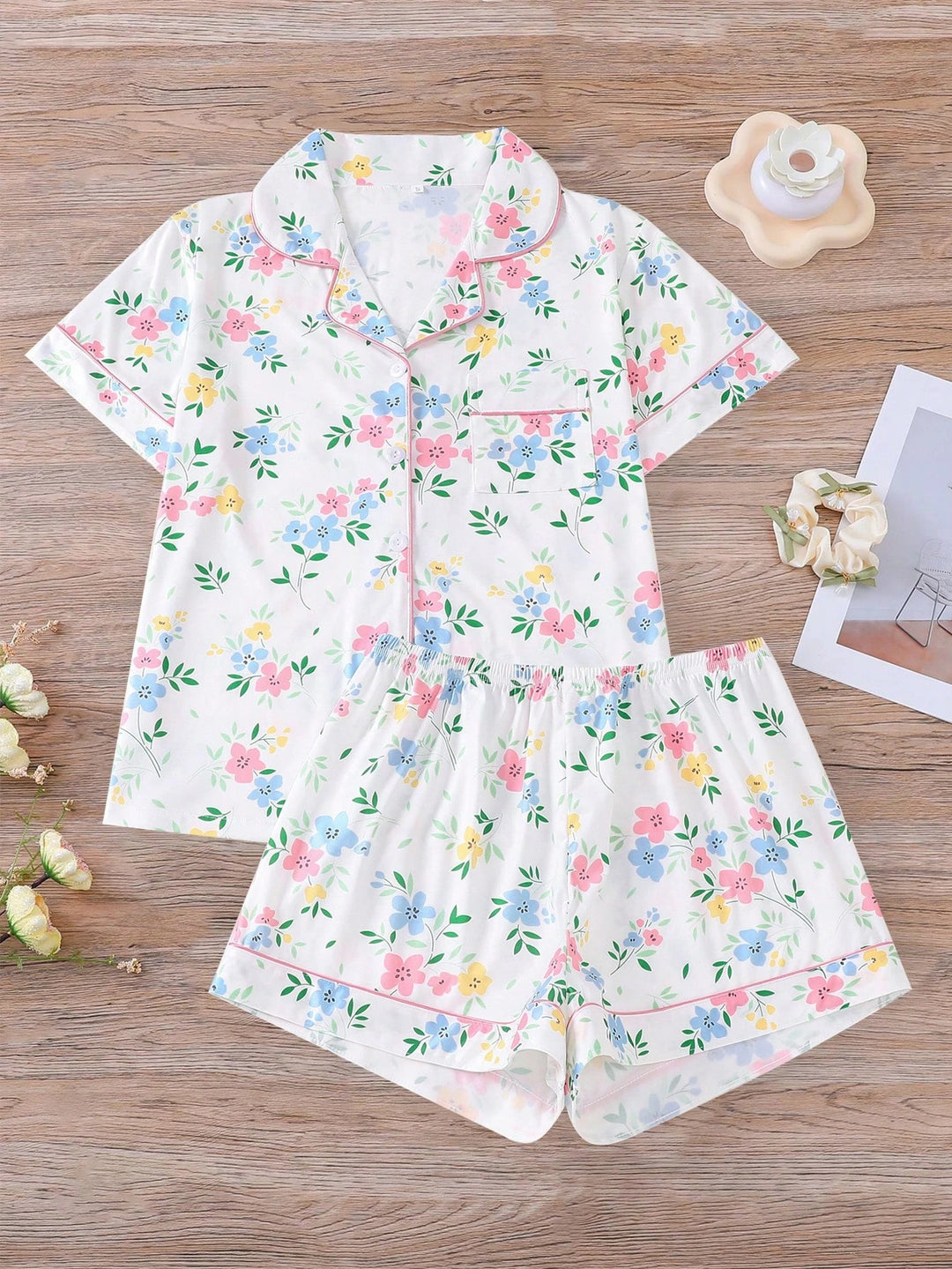 Compleu pijamale SHEIN, alb