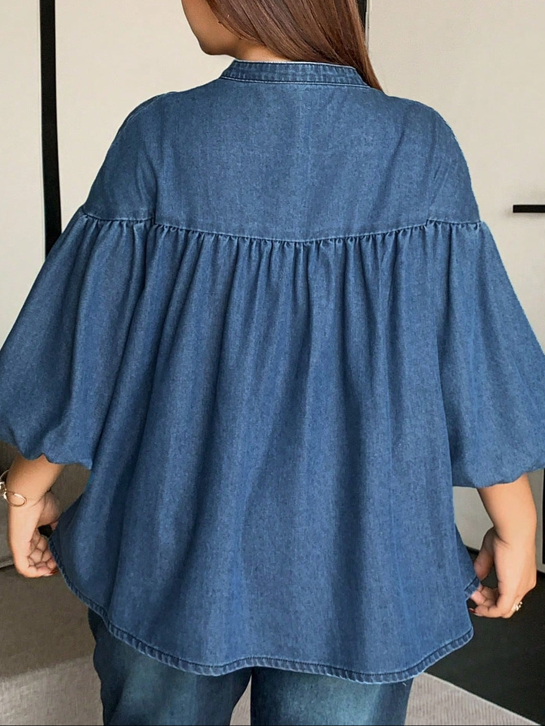 Cămașă de blugi Shein Curve+, albastru