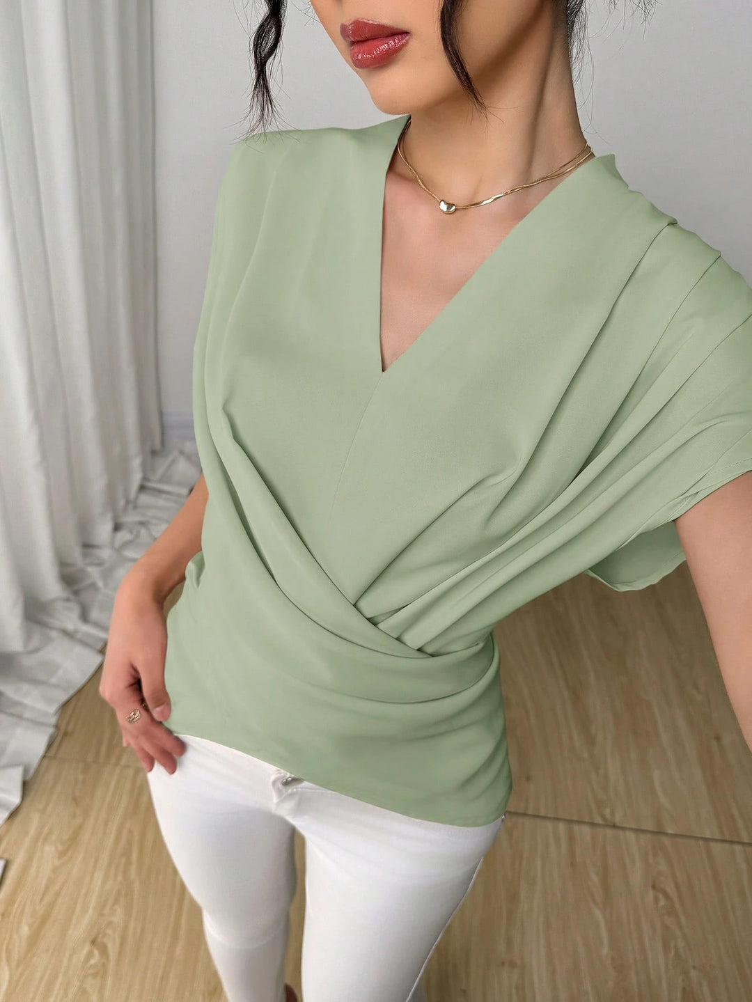 Cămașă cu mânecă scurtă Shein, verde