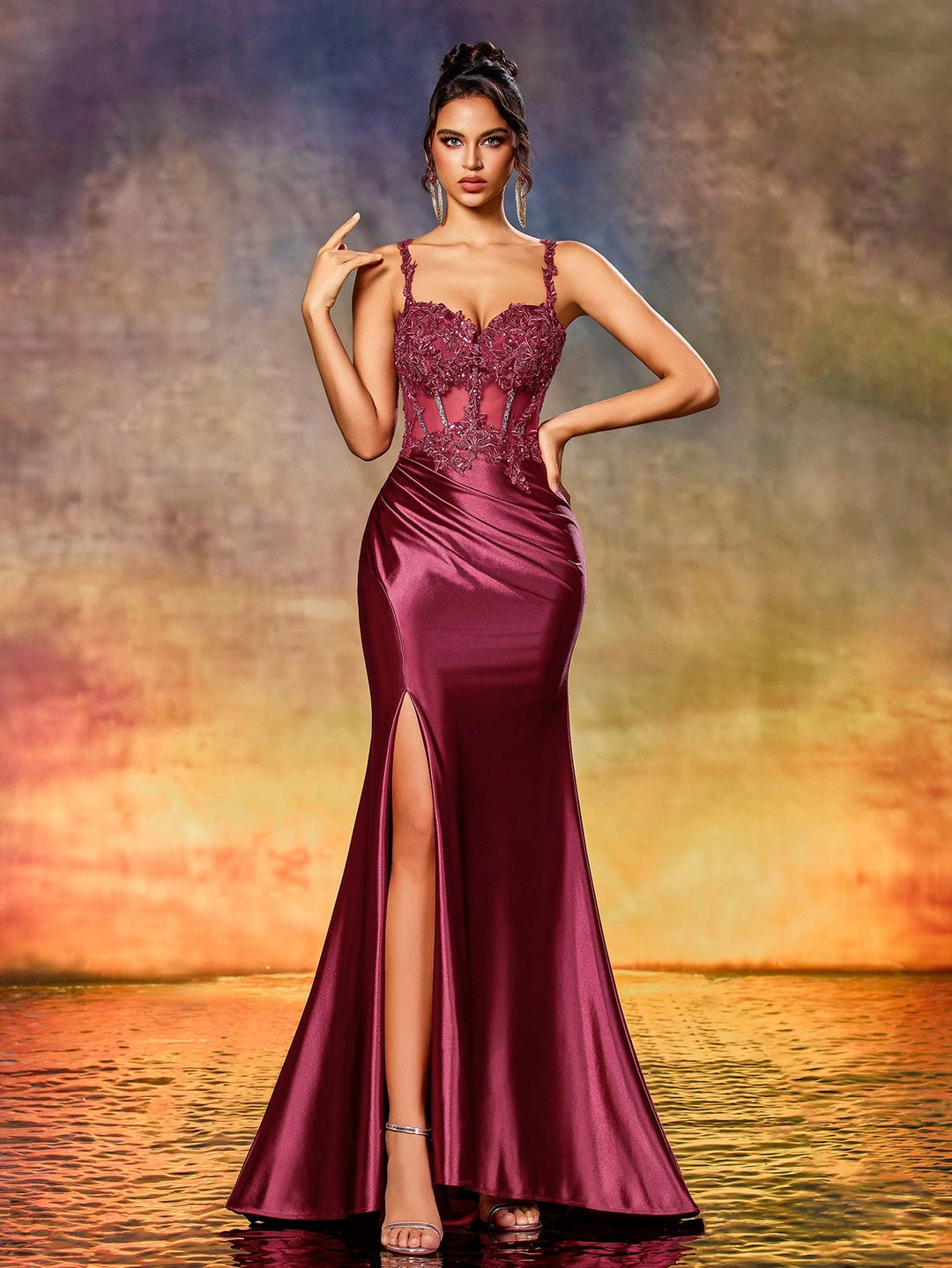 SHEIN maxi ruha, bordó