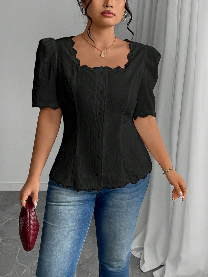 Shein Curve+ rövid ujjú póló, fekete