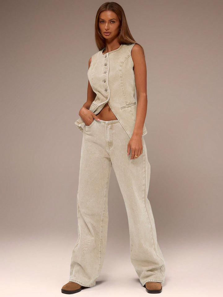 Jachetă denim fără mâneci SHEIN, kaki