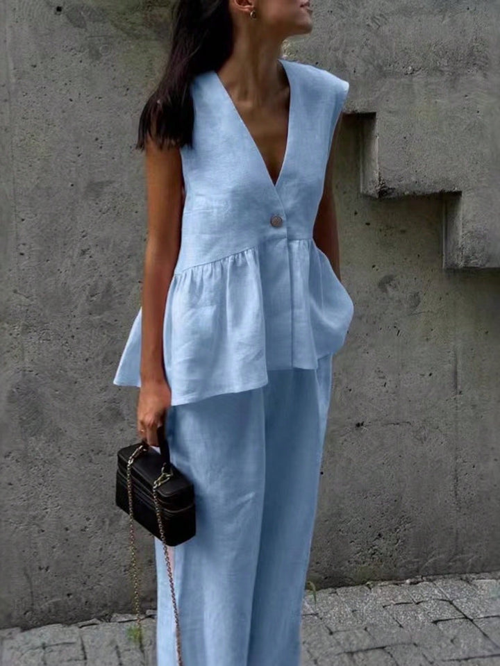 Set cu top fără mâneci și pantaloni SHEIN, albastru