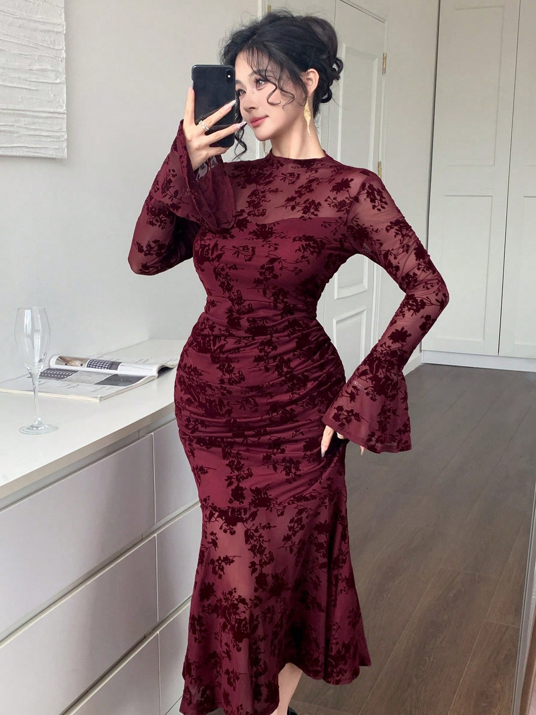 Rochie midi SHEIN, vișiniu
