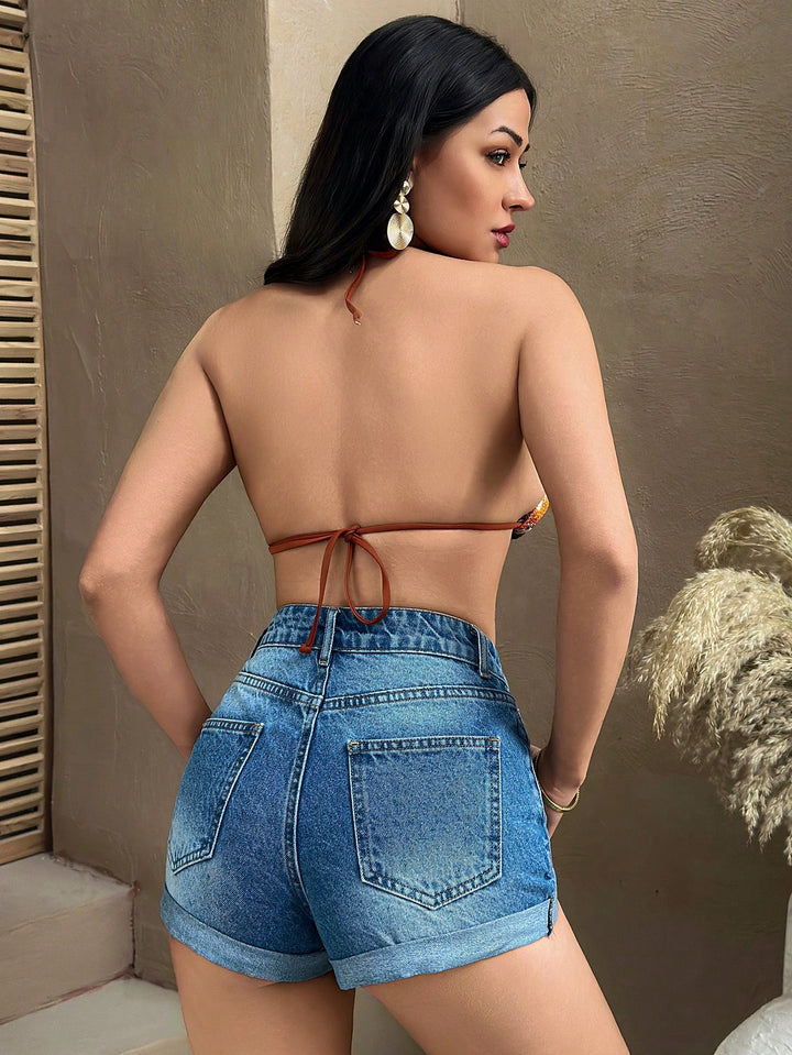 Pantaloni scurți de blugi SHEIN, albastru