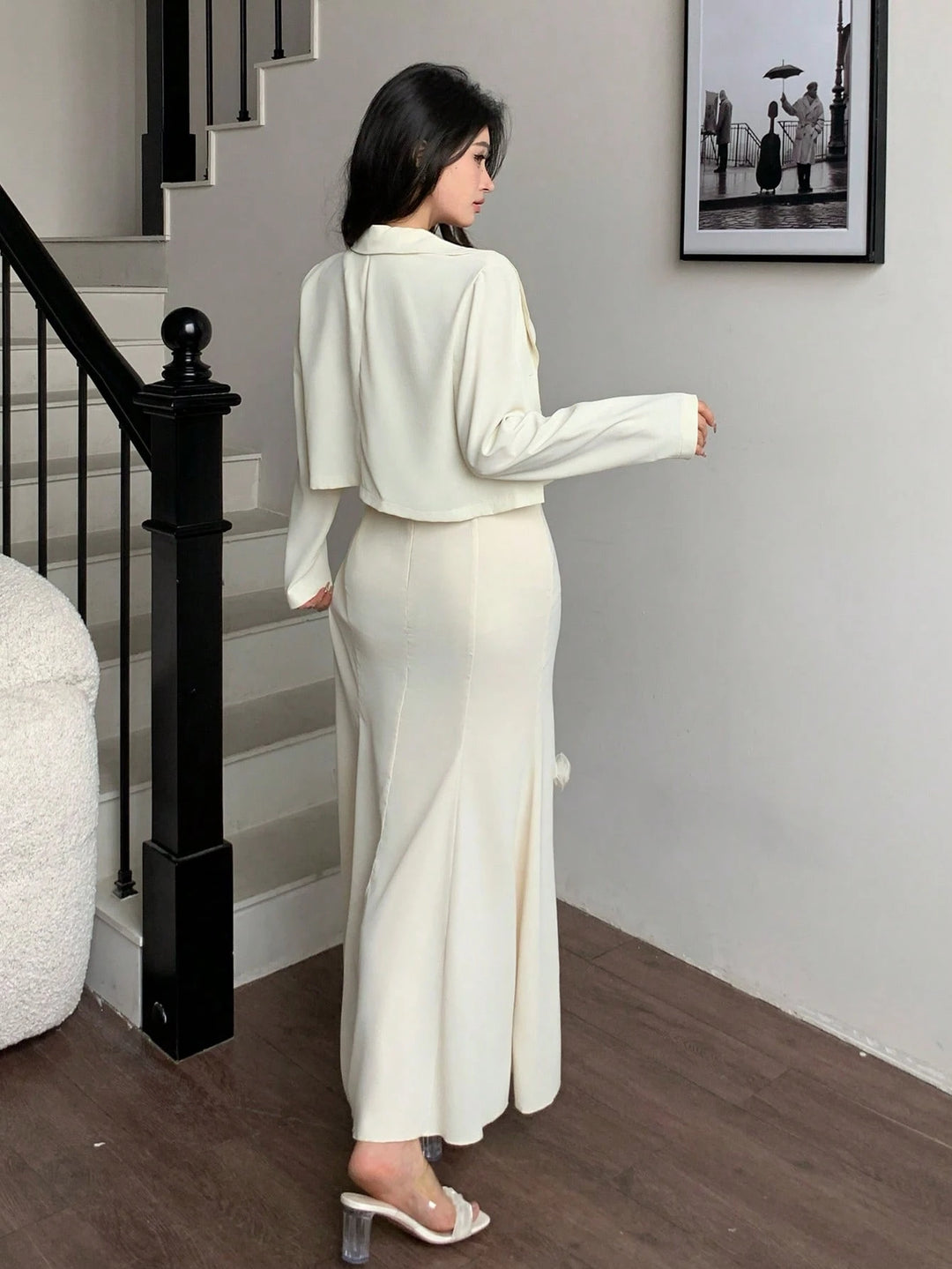 Set rochie și sacou SHEIN, crem