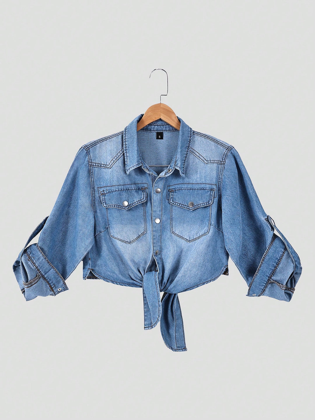 Cămașă casual din denim SHEIN, albastru