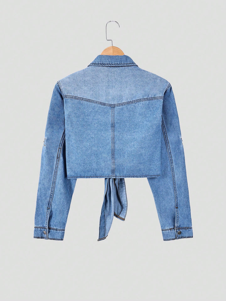 Cămașă casual din denim SHEIN, albastru