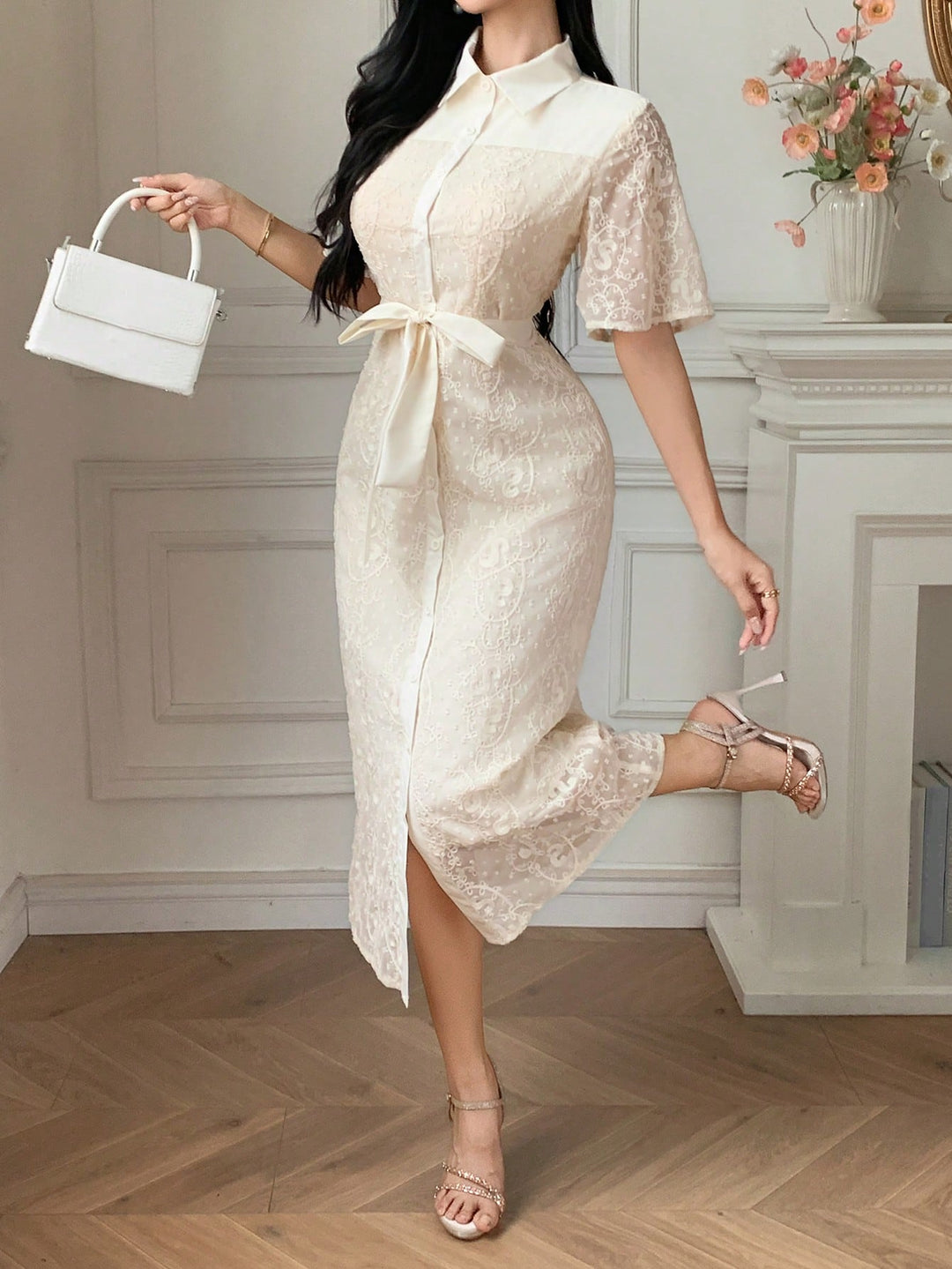Shein maxi ruha, krémszínű