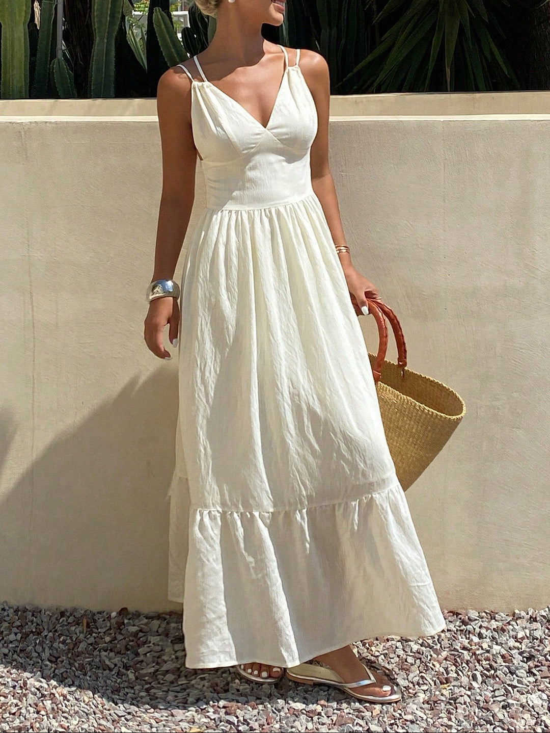 Rochie maxi SHEIN, crem