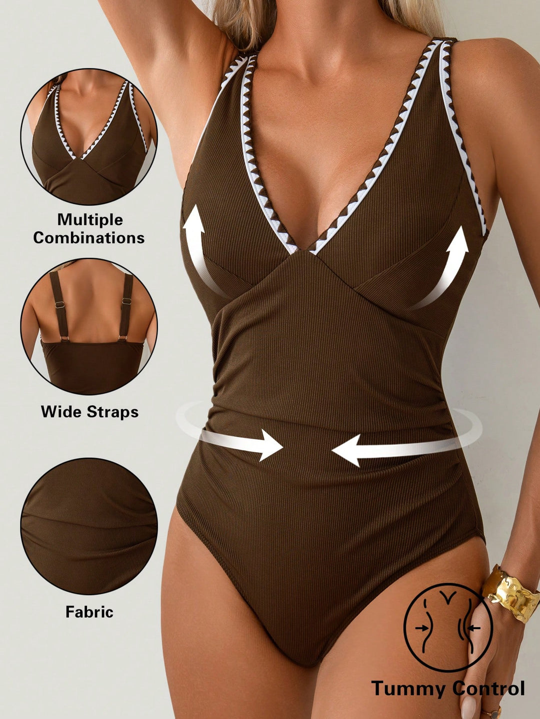 Costum de baie întreg SHEIN, maro