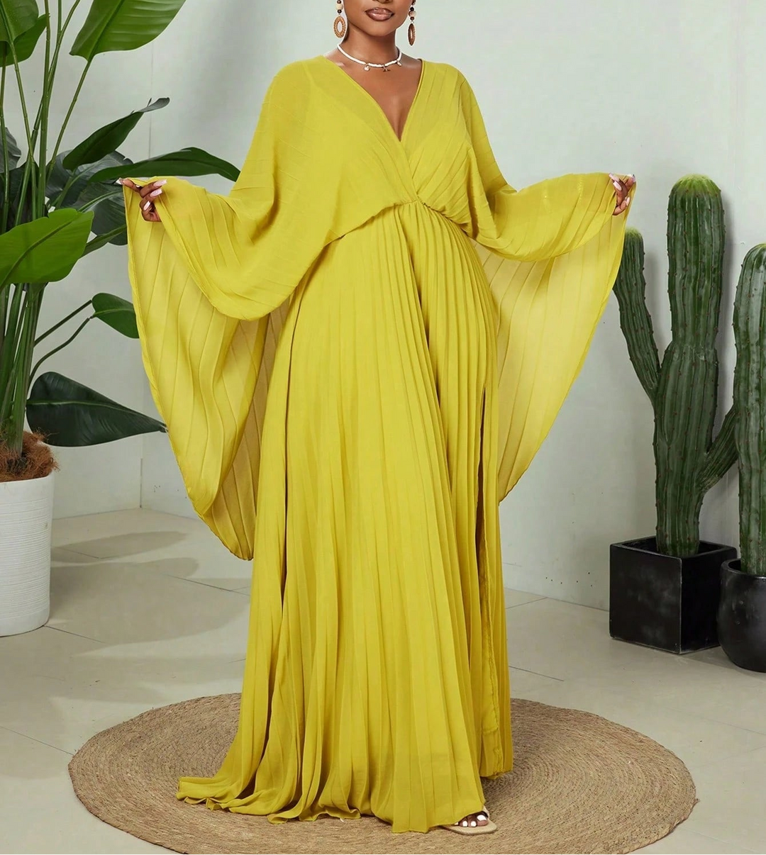 Shein Curve+ maxi ruha, sárga