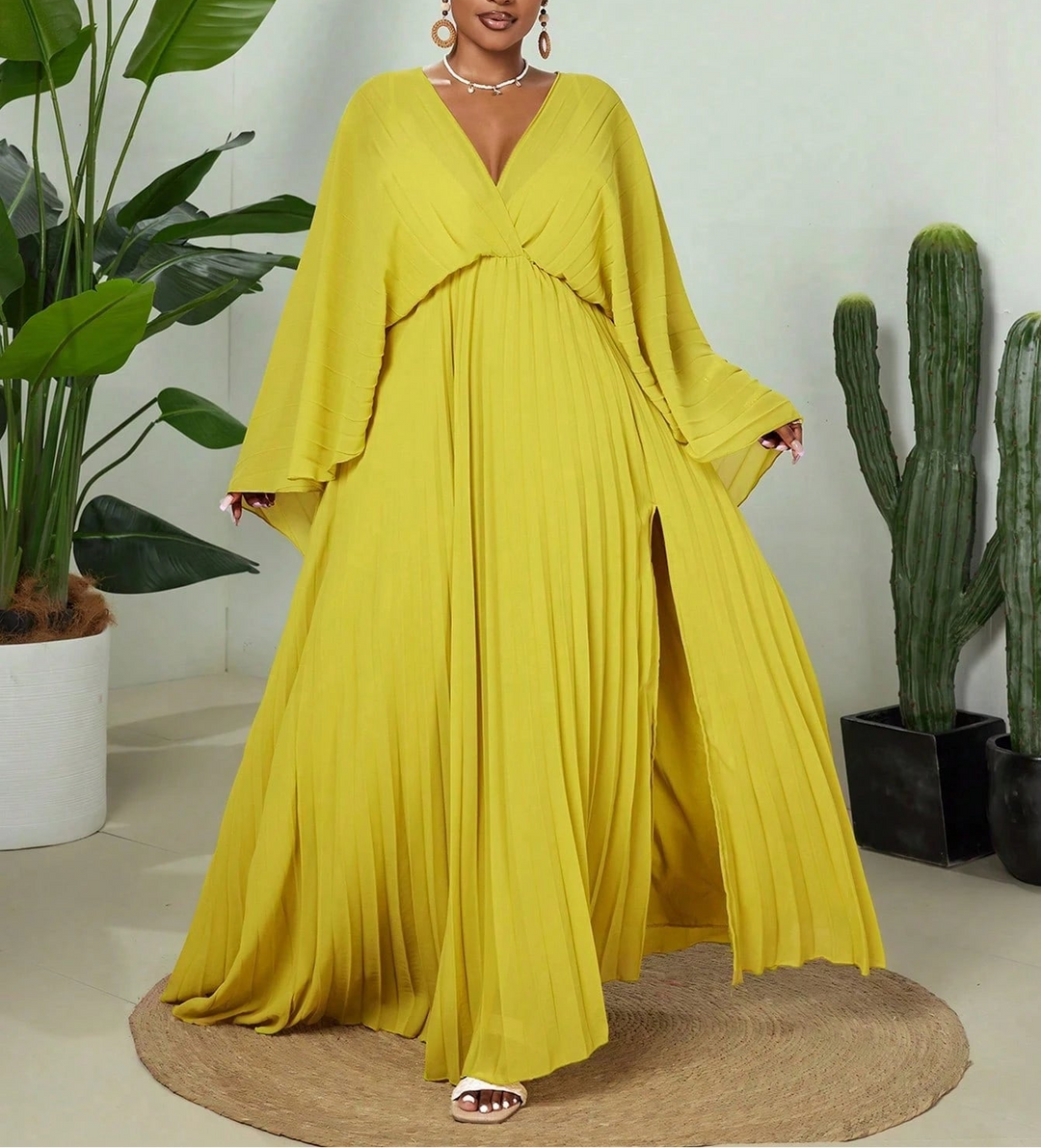 Shein Curve+ maxi ruha, sárga