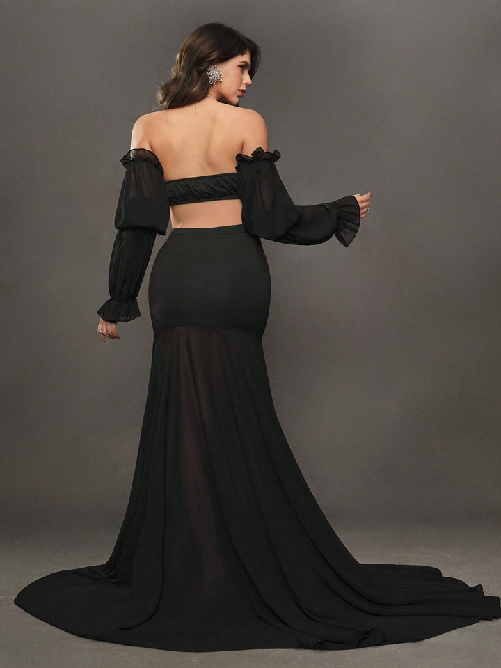 Set de top și fustă SHEIN, negru