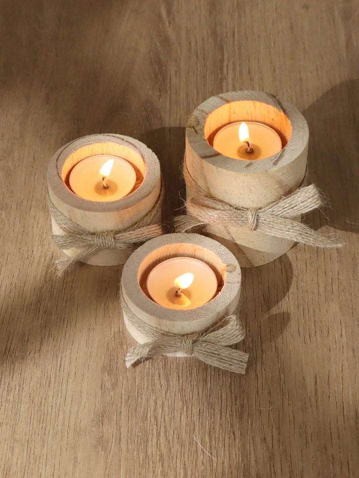 Set suporturi de lumânări din lemn SHEIN, bej