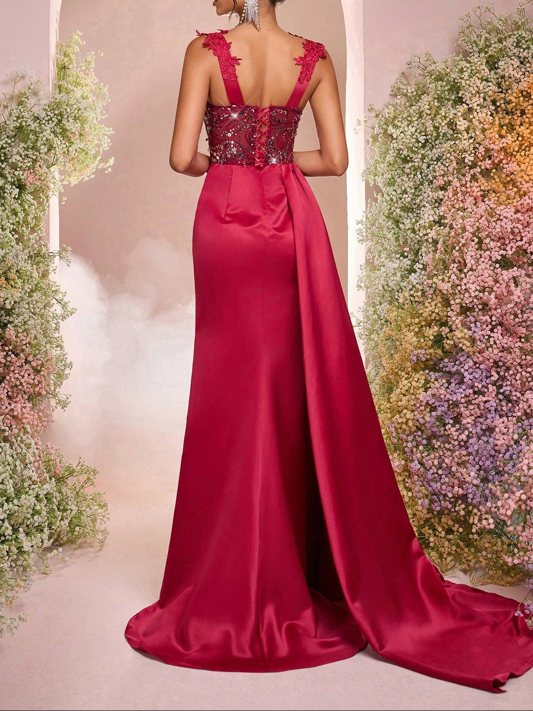 SHEIN maxi ruha, bordó