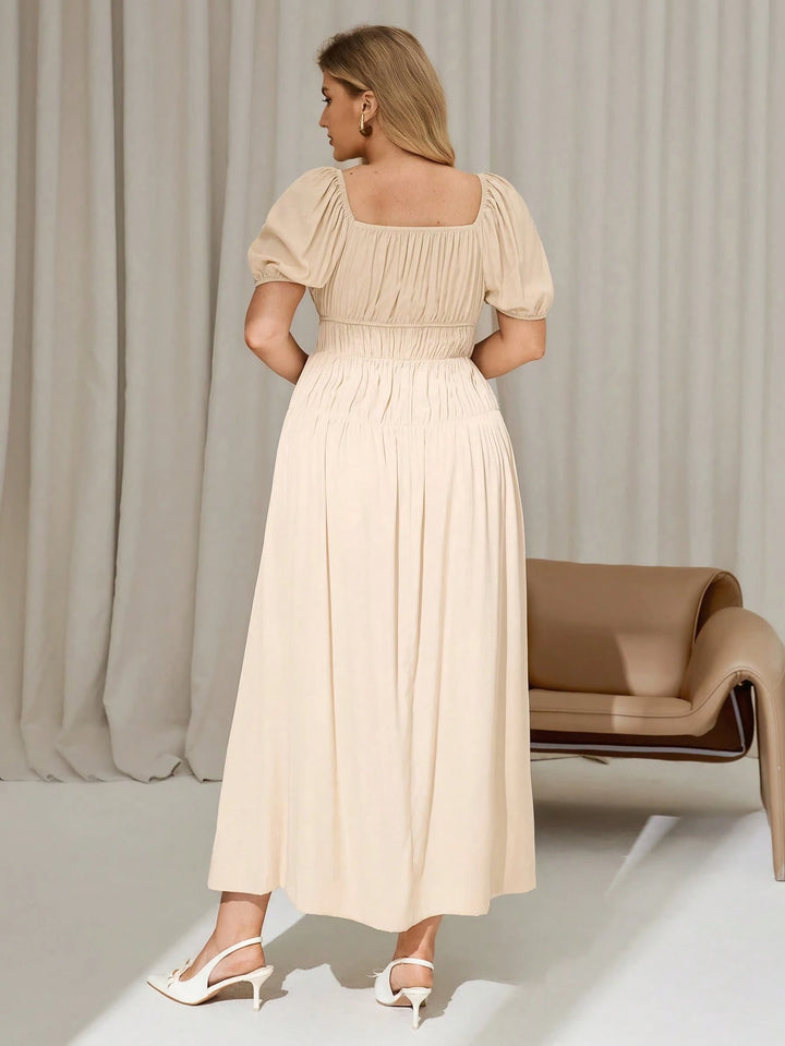 Shein Curve+ bézs midiruha