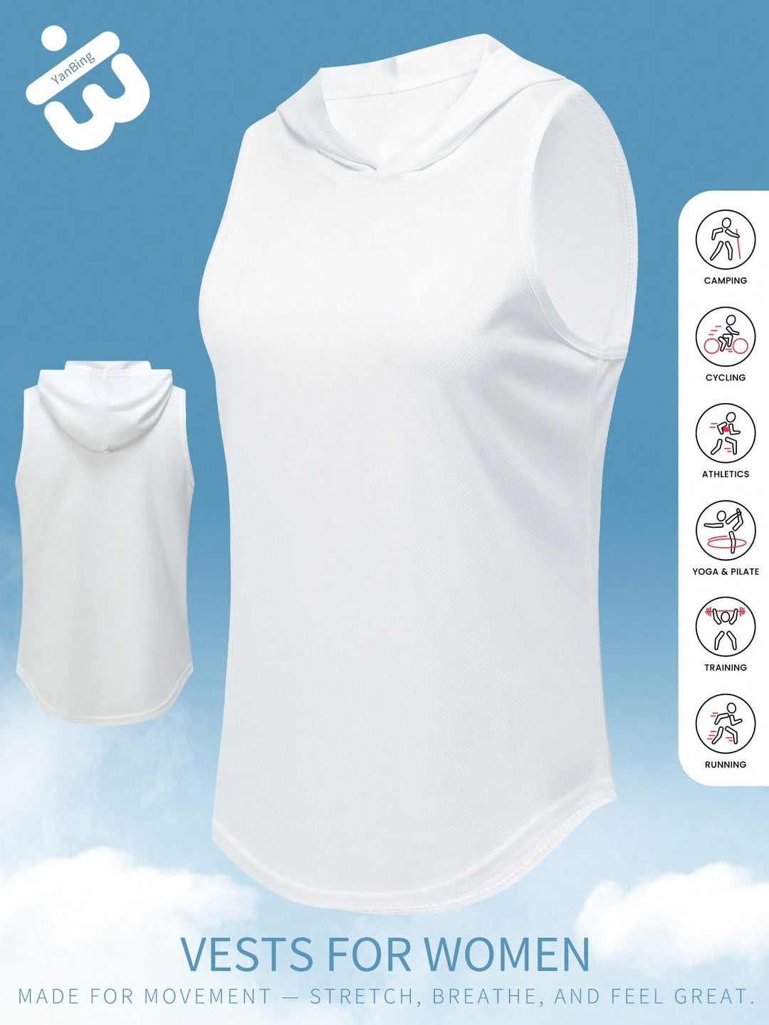 Top fără mâneci cu glugă sport SHEIN, alb