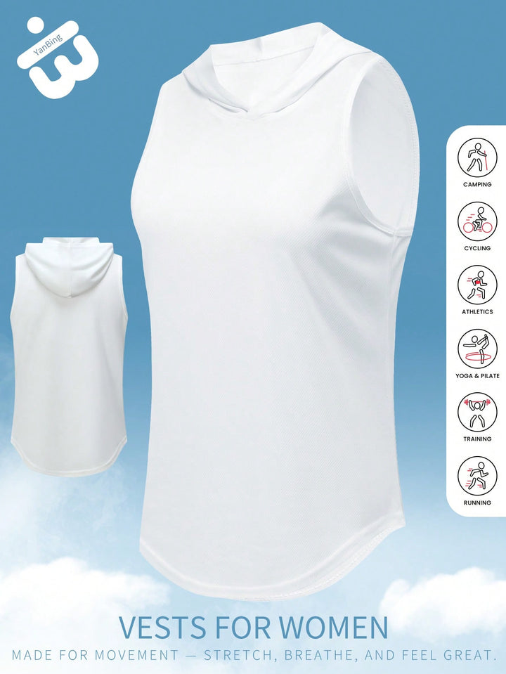 Top fără mâneci cu glugă sport SHEIN, alb