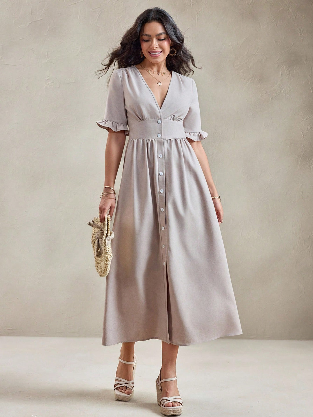 Rochie midi SHEIN, bej