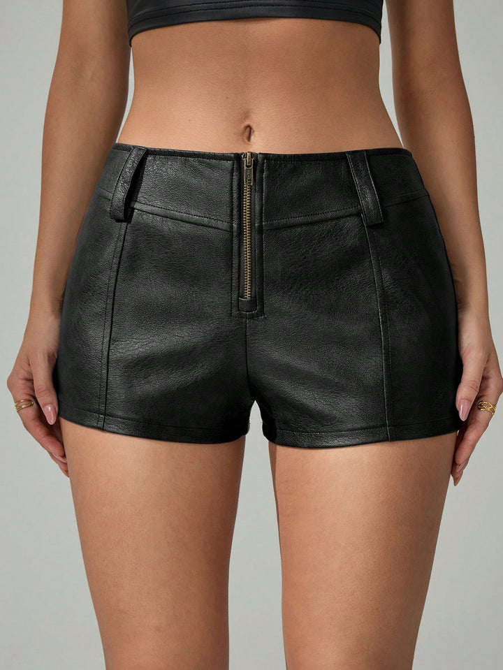 Pantaloni scurți din imitație de piele Shein, negru