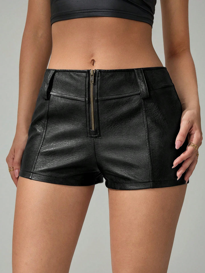 Pantaloni scurți din imitație de piele Shein, negru