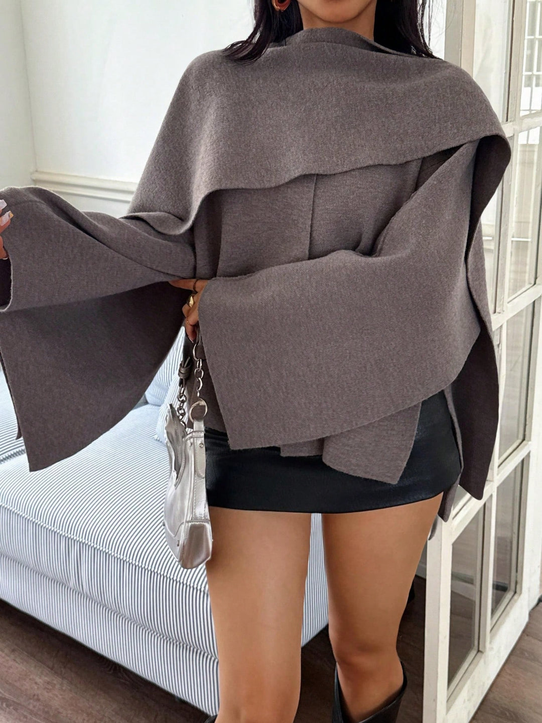 Cardigan tricotat SHEIN, maro