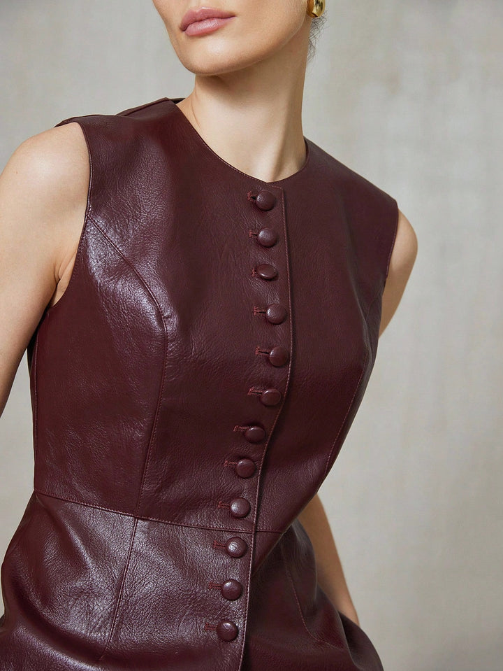 Vestă imitație piele Aveloria by Shein, vișiniu