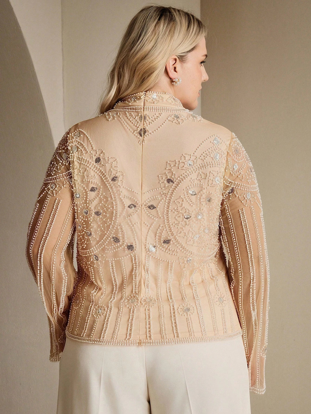 Shein Curve+ blúz, ekrü