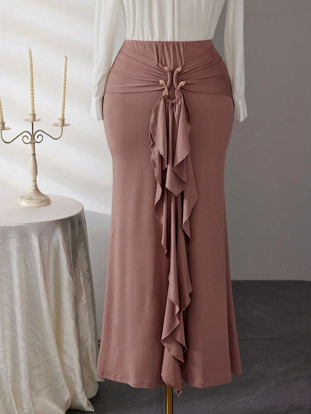 Fustă maxi Shein Curve, roz