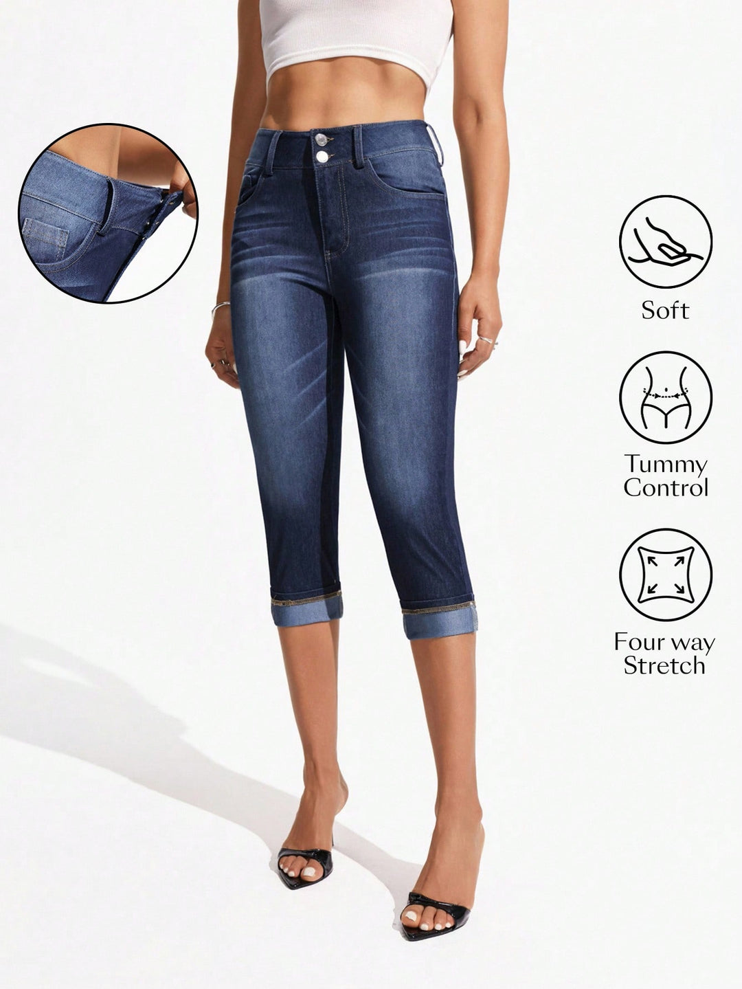 Jeans 3/4 SHEIN, albastru