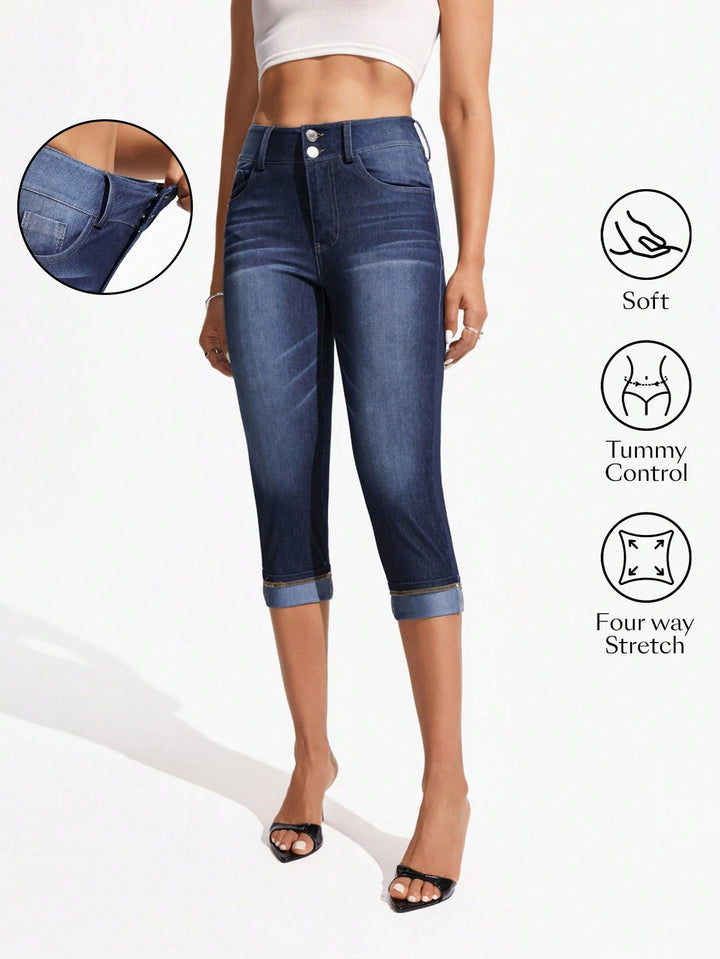 Jeans 3/4 SHEIN, albastru