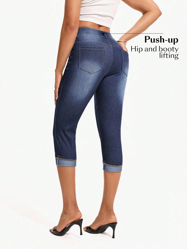 Jeans 3/4 SHEIN, albastru