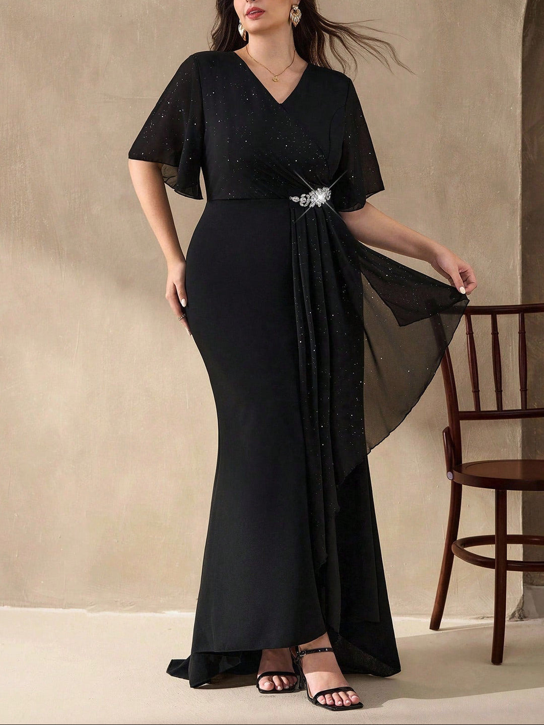 Rochie maxi Shein Curve+, negru