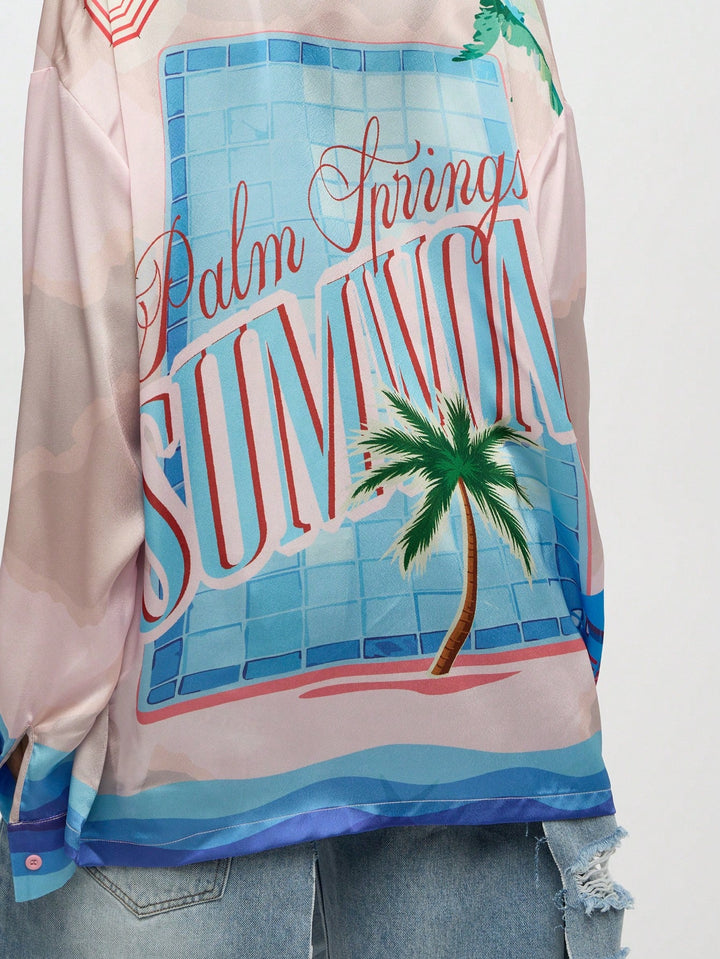 Cămașă dref de tip hawaiian SHEIN, roz