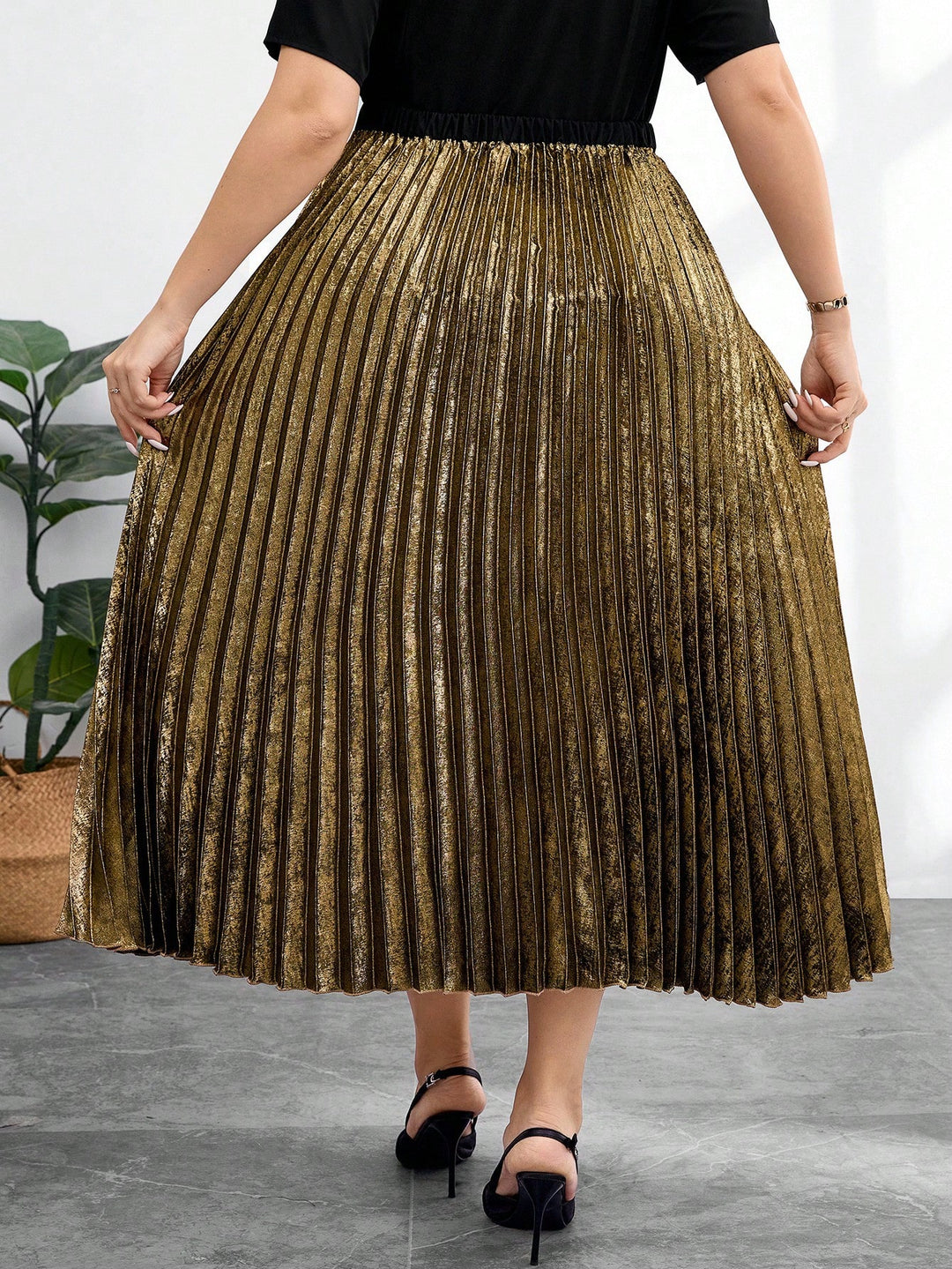 Fustă midi Shein Curve+, mix culori