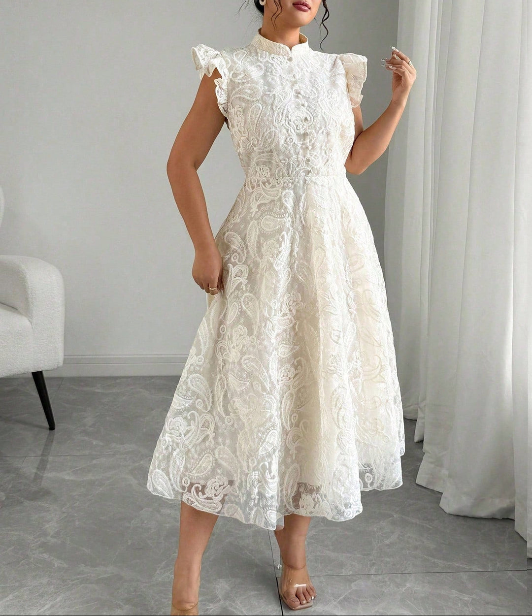 SHEIN midi ruha, krém színű