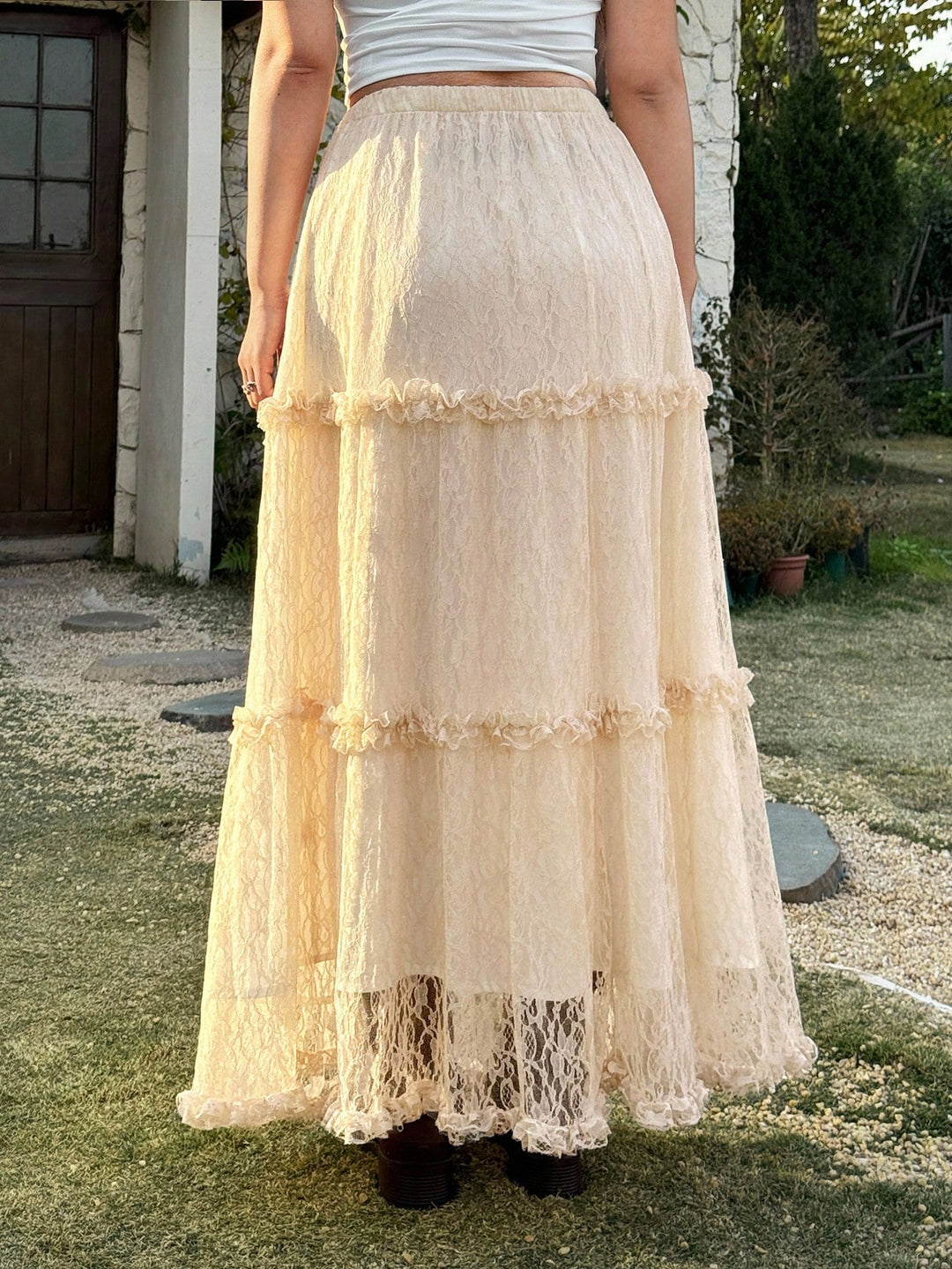 Shein Curve+ maxi szoknya, krém