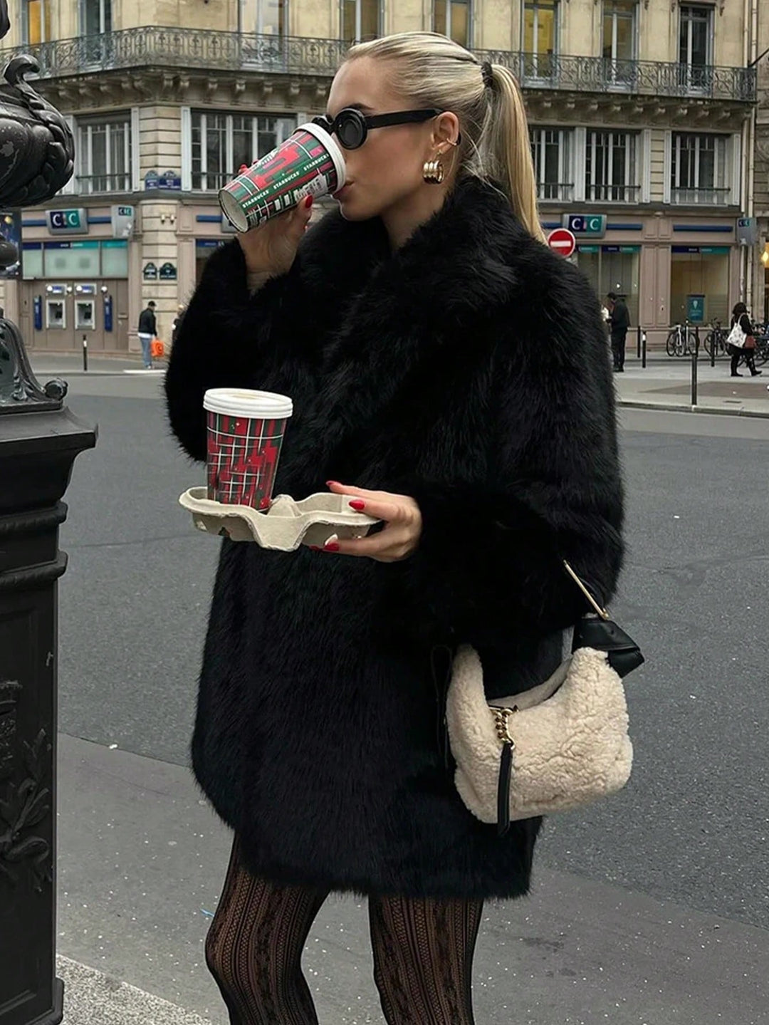 Haină de blană SHEIN, negru