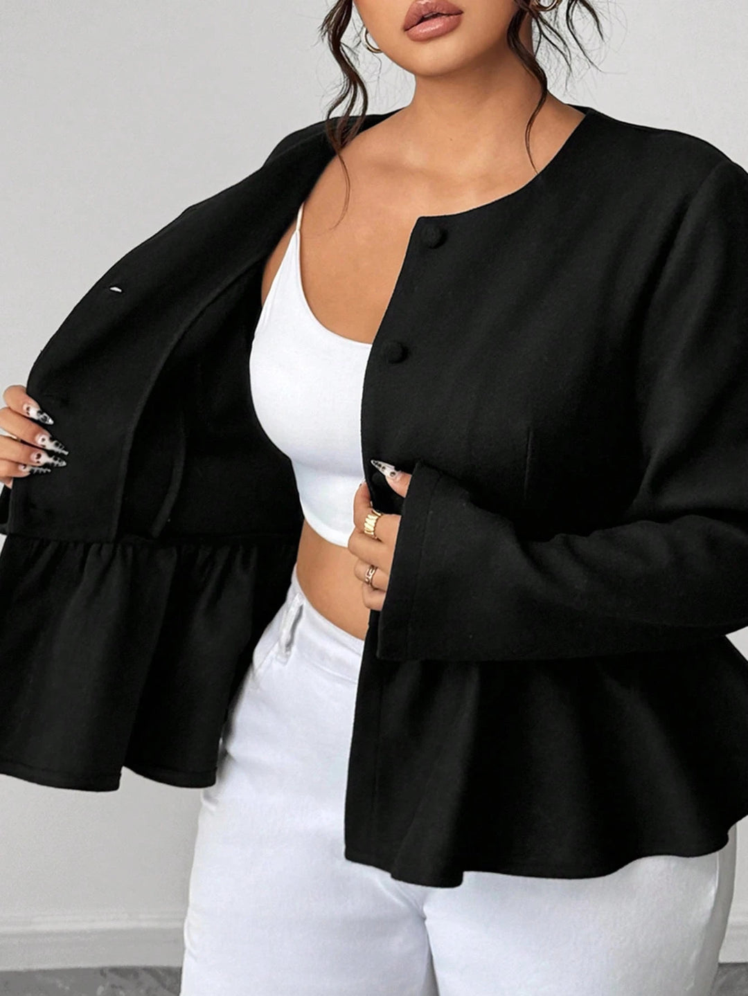 Shein Curve+ rövid kabát, fekete