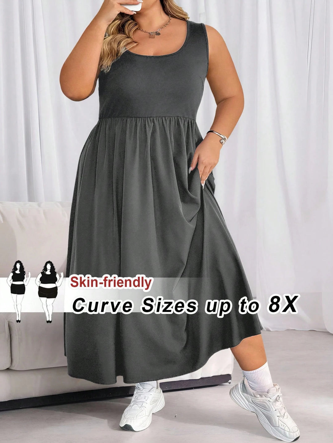 Rochie maxi Shein Curve+, gri