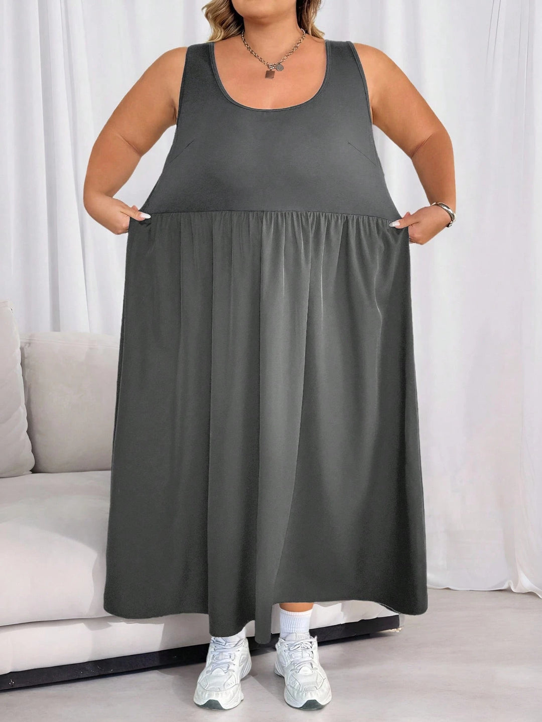 Rochie maxi Shein Curve+, gri