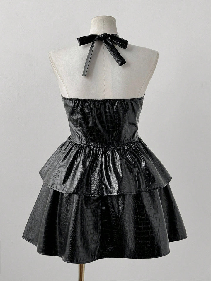 Rochie mini imitație de piele Shein Curve, negru