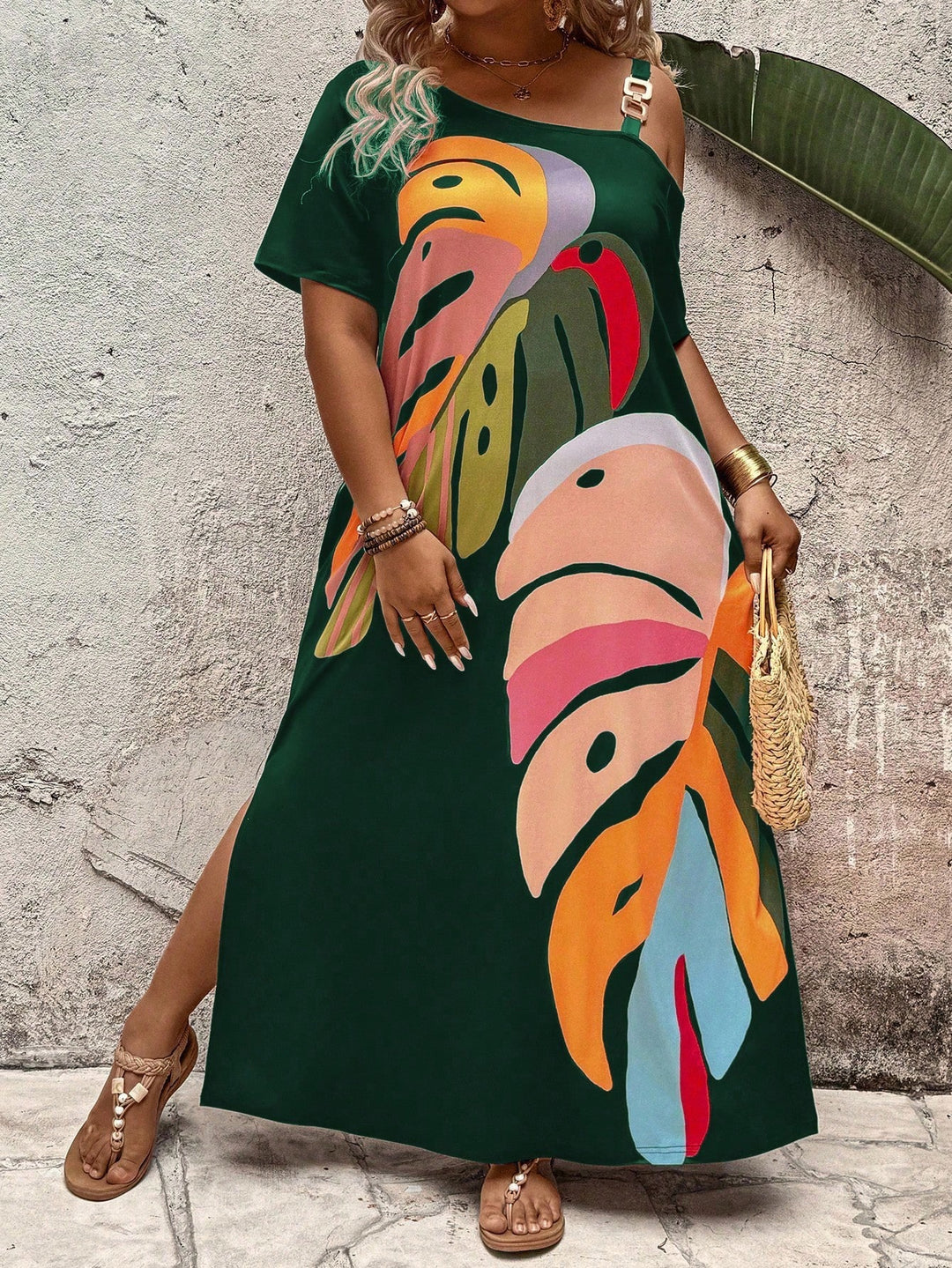 Rochie maxi Shein Curve+, mix culori