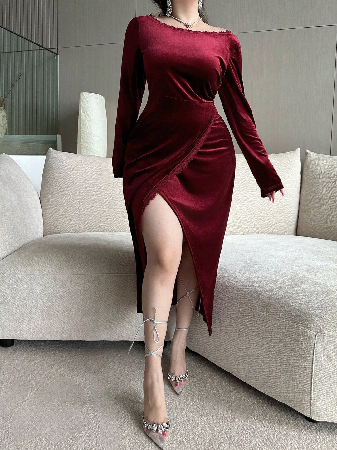 SHEIN Maxi ruha, bordó